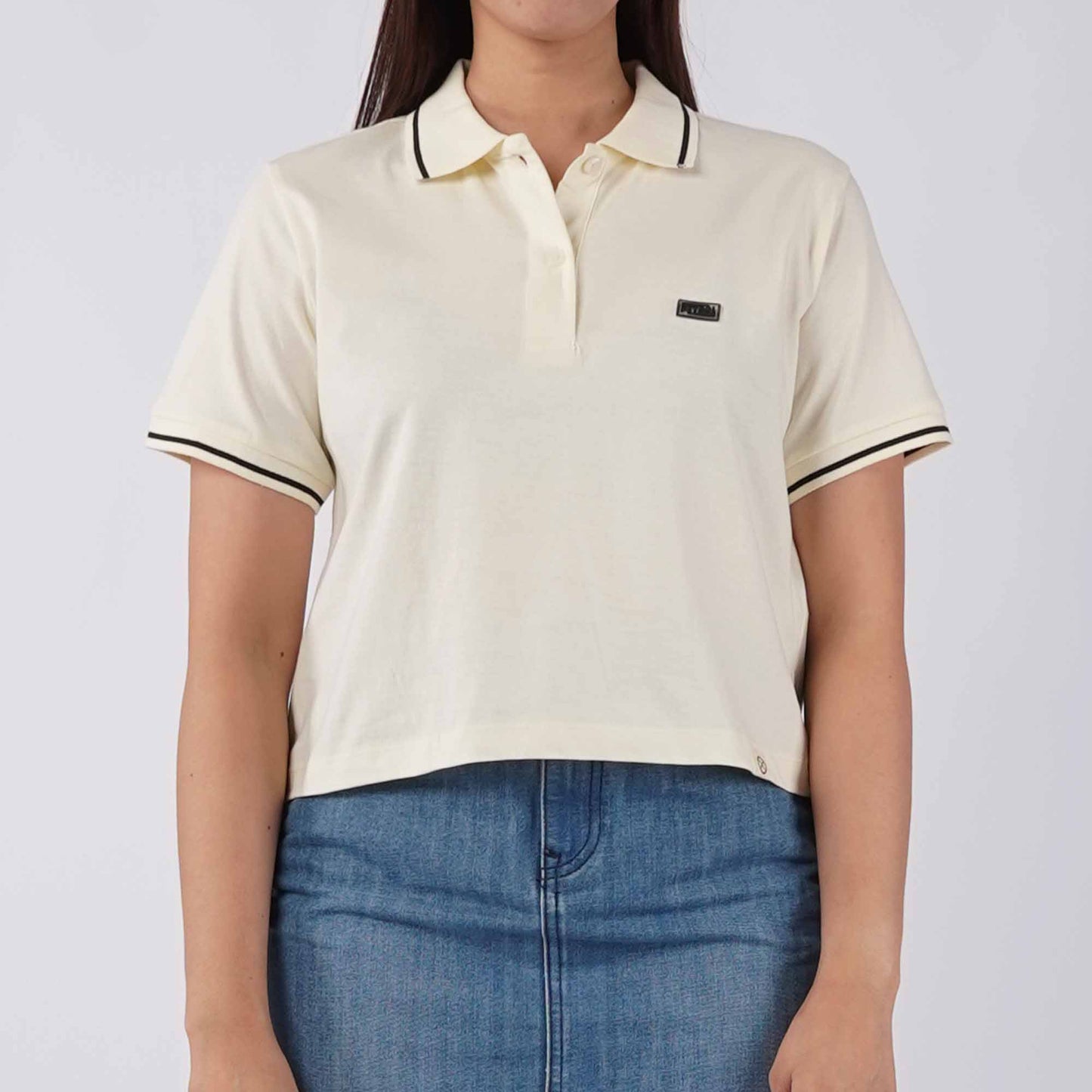 Petrol Ladies Basic Collared Shirt Boxy Crop Fitting 180231-U (Cream)