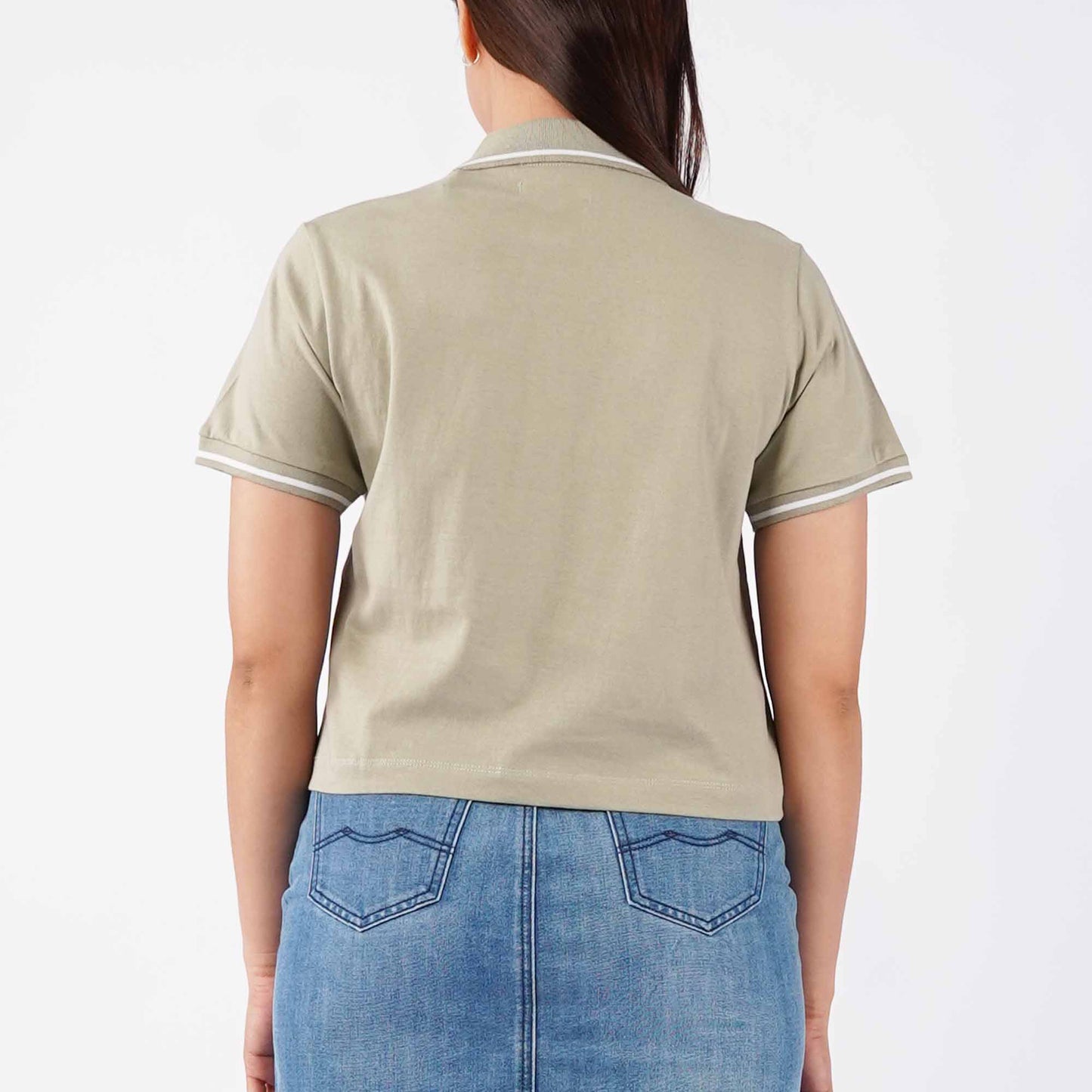 Petrol Ladies Basic Collared Shirt Boxy Crop Fitting 180231-U (Sage)
