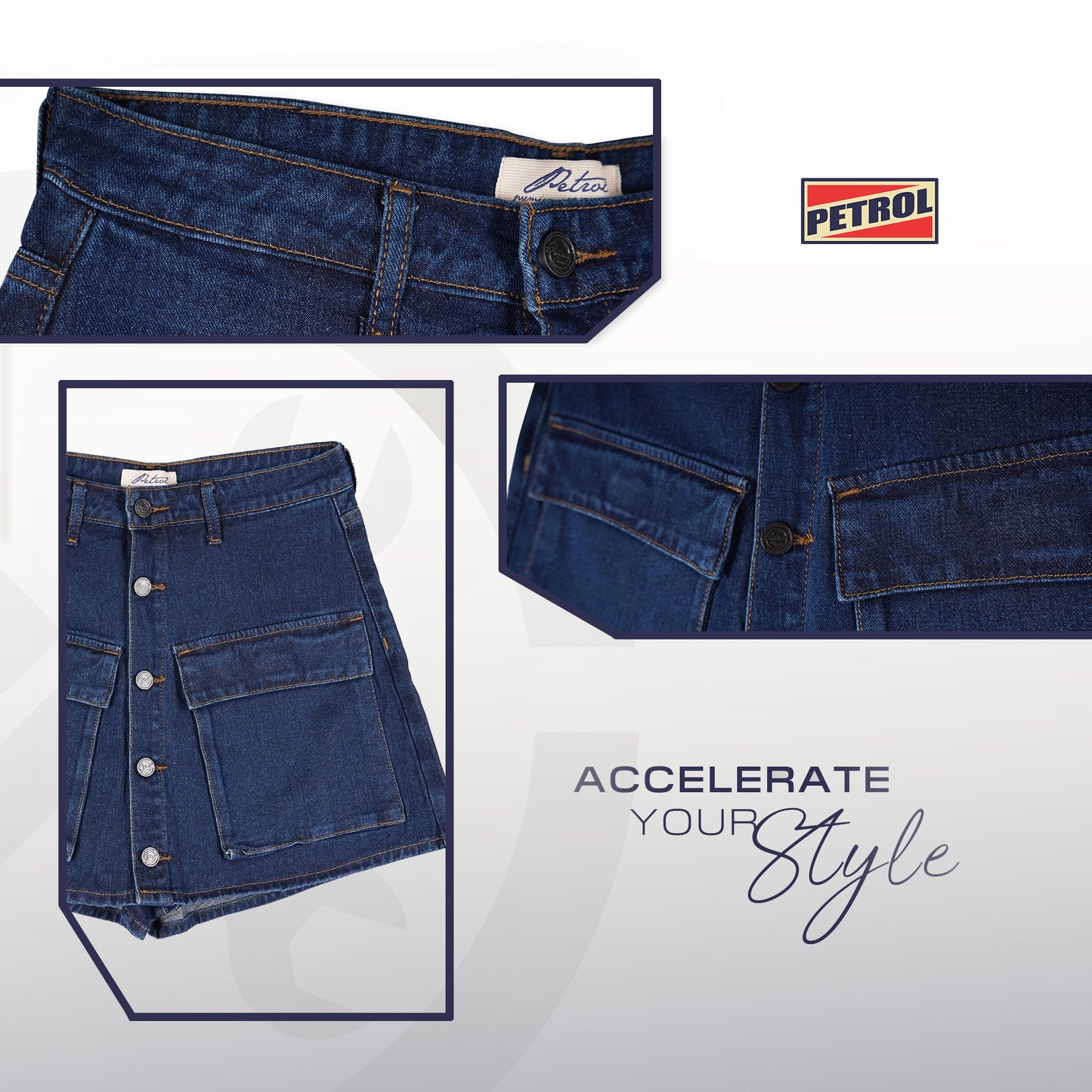 Petrol Ladies Basic Denim Skort Mid-Rise 184842 (Dark Shade)