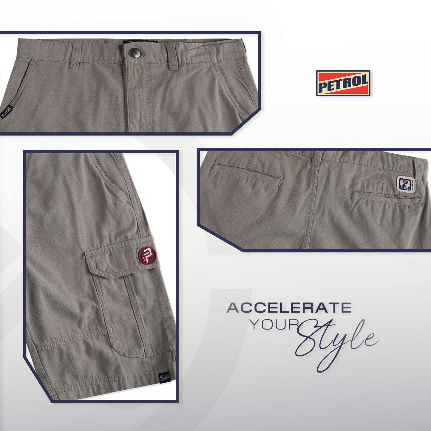 Petrol Men's Basic Non-Denim Cargo Short Mid-Rise Fitting 185358-U (Gray)