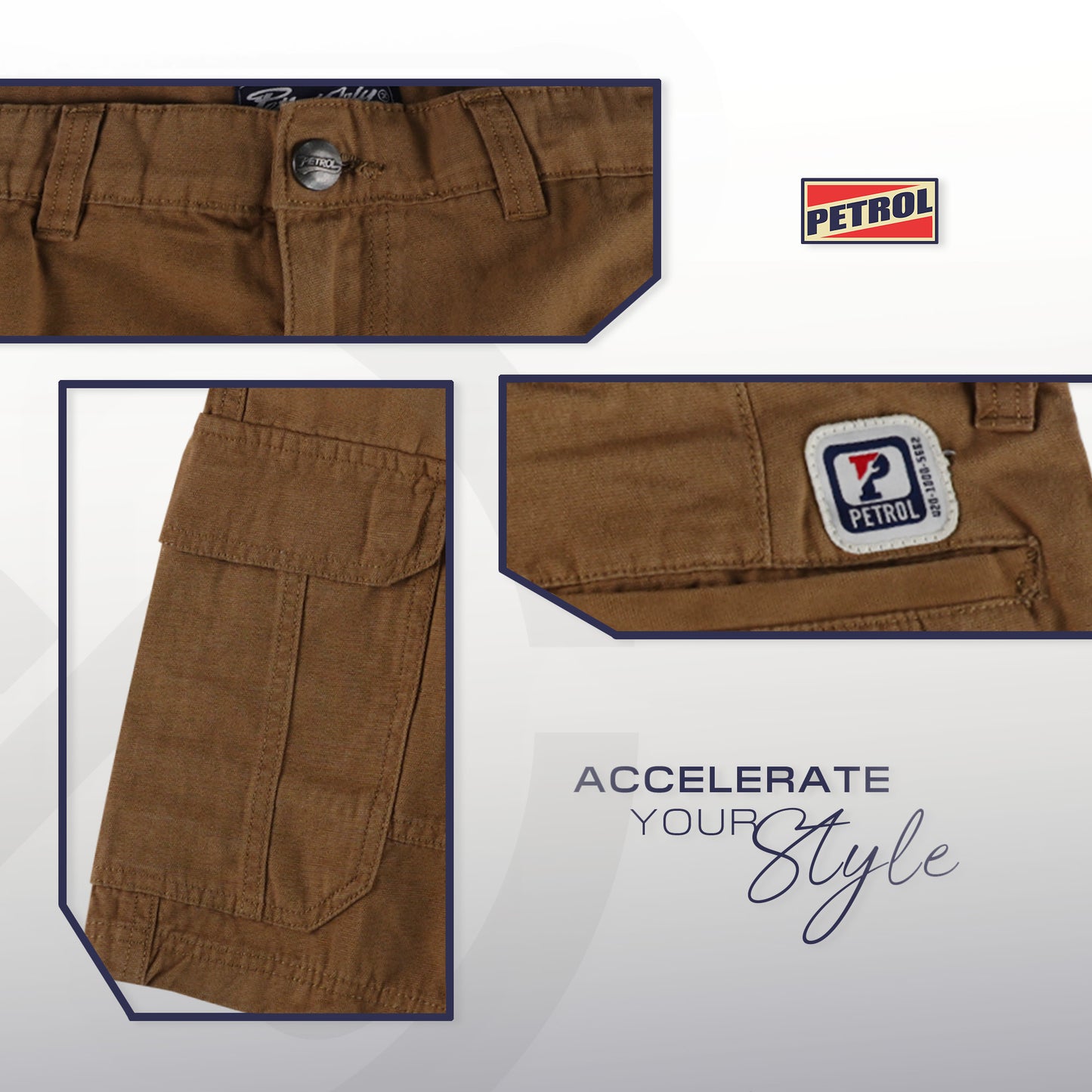 Petrol Men's Basic Non-Denim Cargo Short Mid-Rise Fitting 185335-U (Brown)