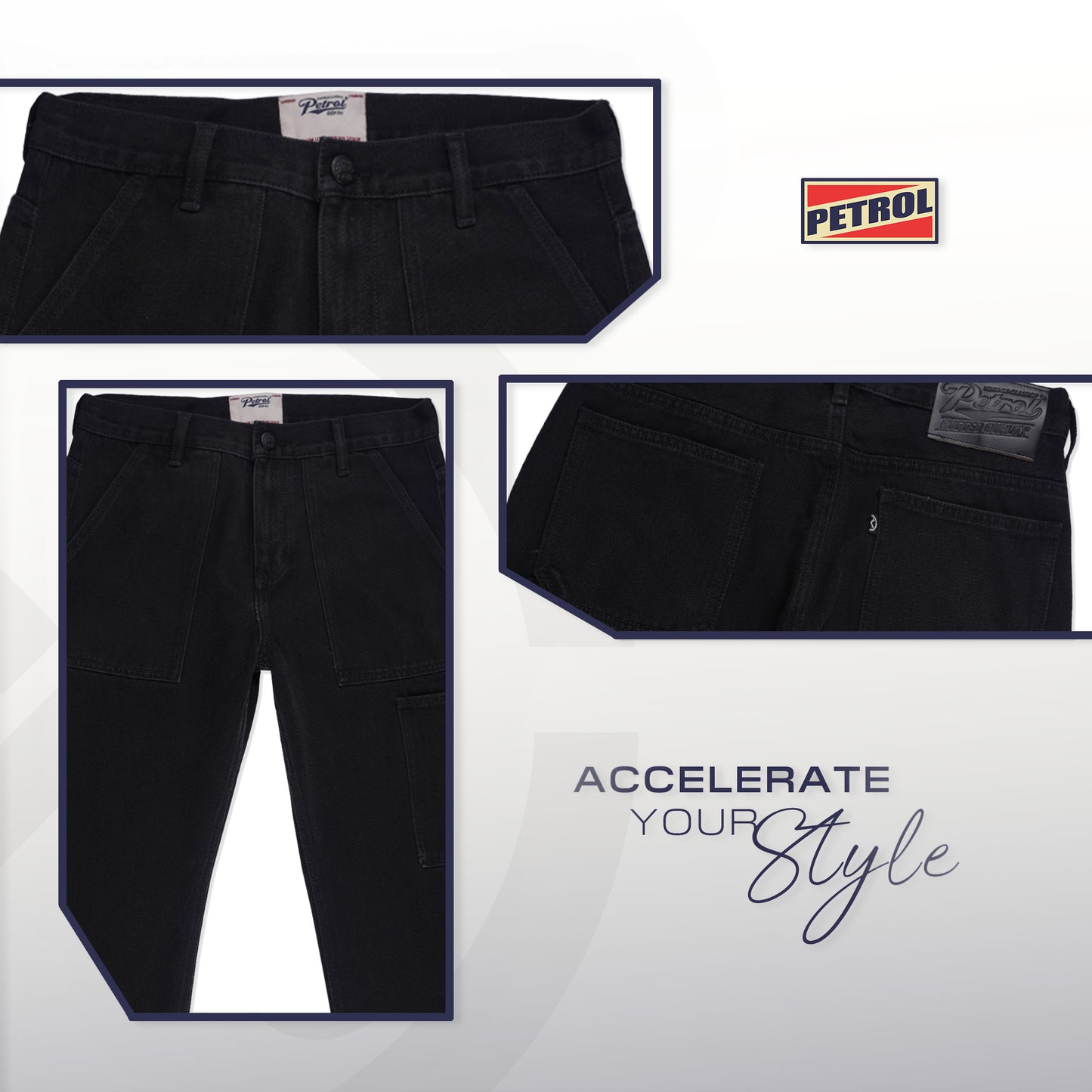 Petrol Men's Basic Denim Carpenter Pants Mid-Rise Fitting 189376 (Black)