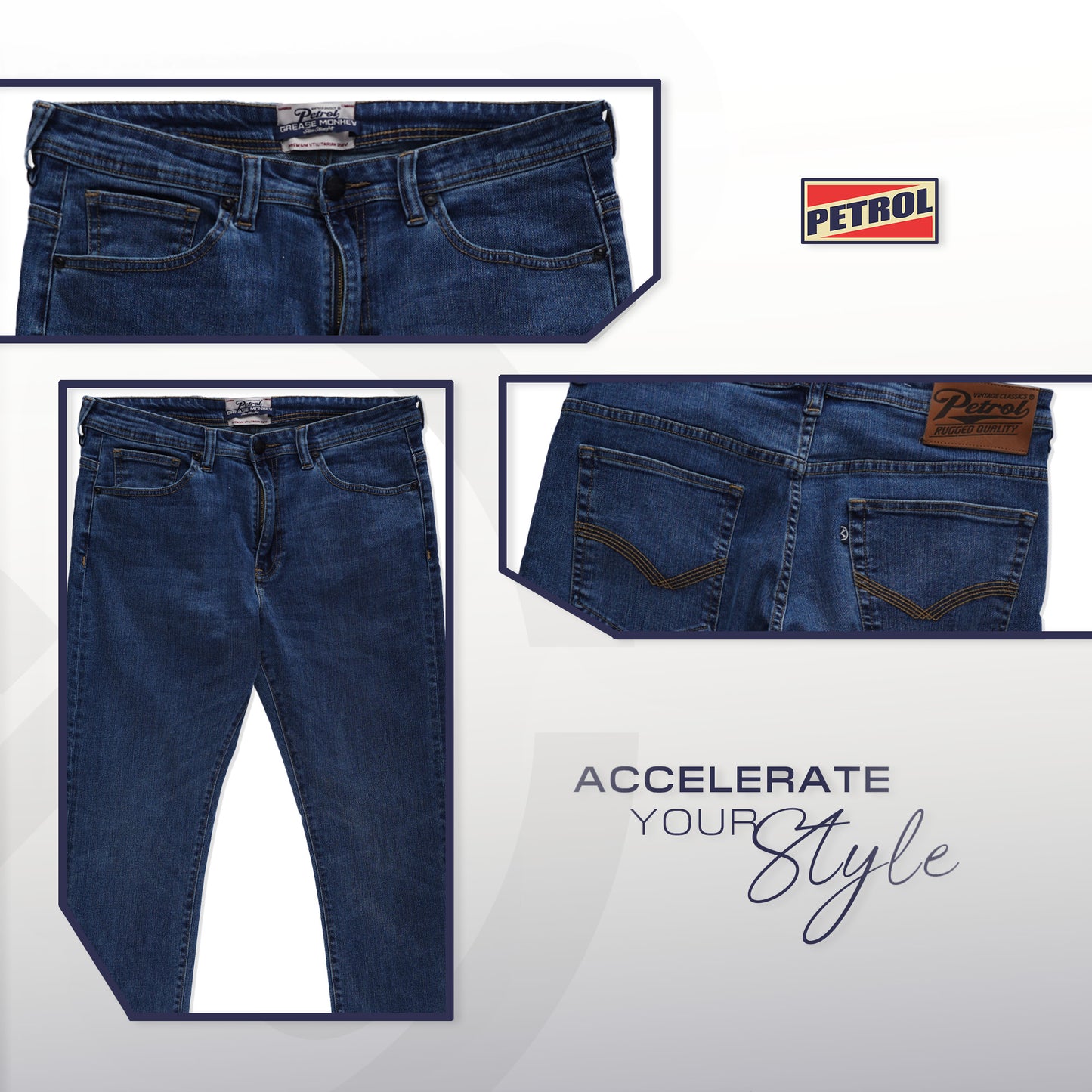 Petrol Men's Basic Denim Pants Slim Straight Mid-Rise Fitting 184593 (Medium Shade)