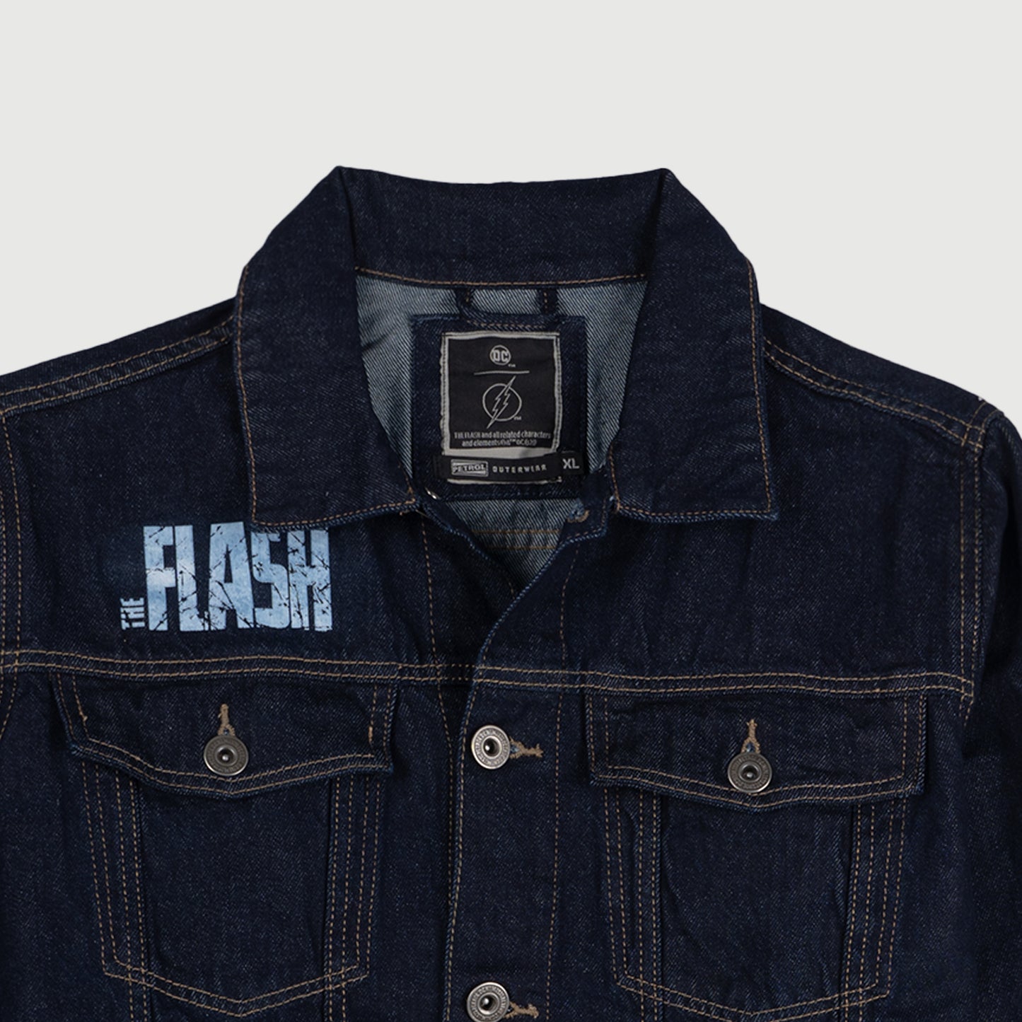 Petrol The Flash Men's Basic Denim Jacket With Back Print Graphic Design Regular Fitting Trendy Fashion High Quality Apparel Comfortable Casual Jacket for Men 147274 (Dark Wash)