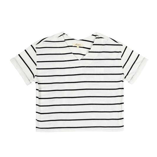 Petrol Basic Tees for Ladies Relaxed Fitting Shirt Stripe Jersey Fabric Trendy fashion Casual Top White T-shirt for Ladies 140904-U (White)