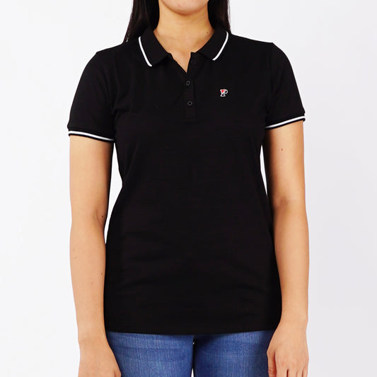 Petrol Basic Collared Shirt for Ladies Regular Fitting Missed Lycra Fabric Trendy fashion Casual Top Black Polo shirt for Ladies 116040 (Black)