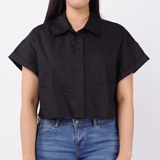 Petrol Basic Woven Ladies Boxy Fitting Shirt  150562 (Black)