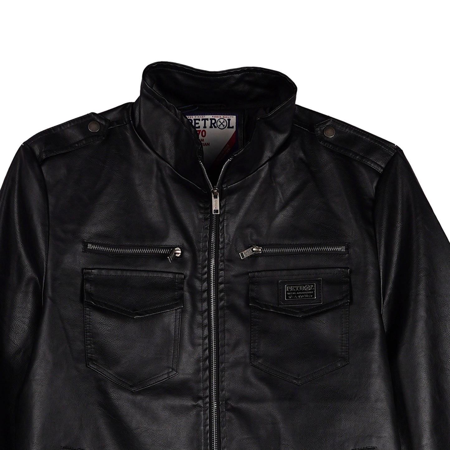 Petrol Men's Basic Leather Jacket Regular Fitting Fashion Trendy Casual Jacket 138459 (Black)