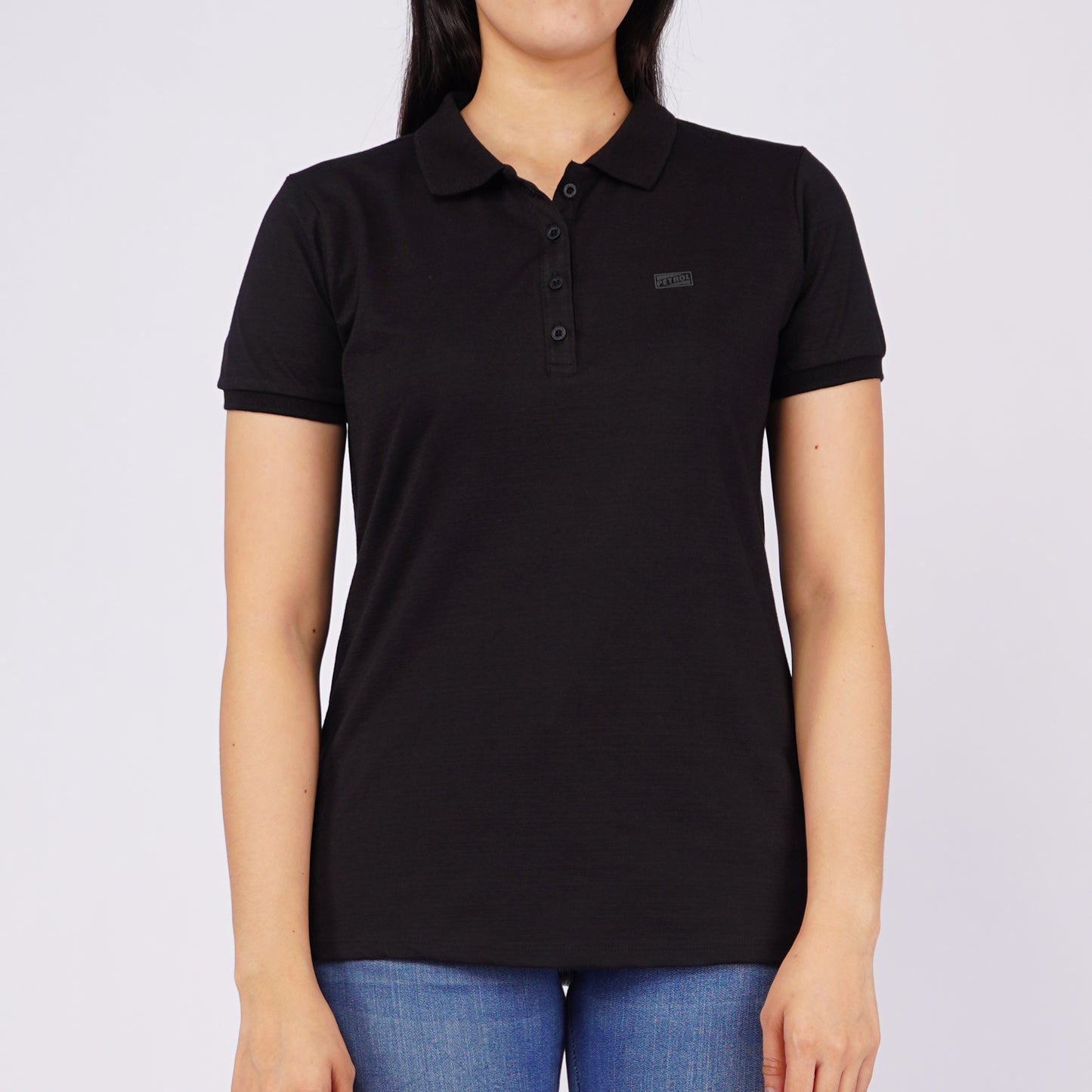 Petrol Ladies Basic Collared Shirt Regular Fitting Missed Lycra Fabric 116056 (Black)