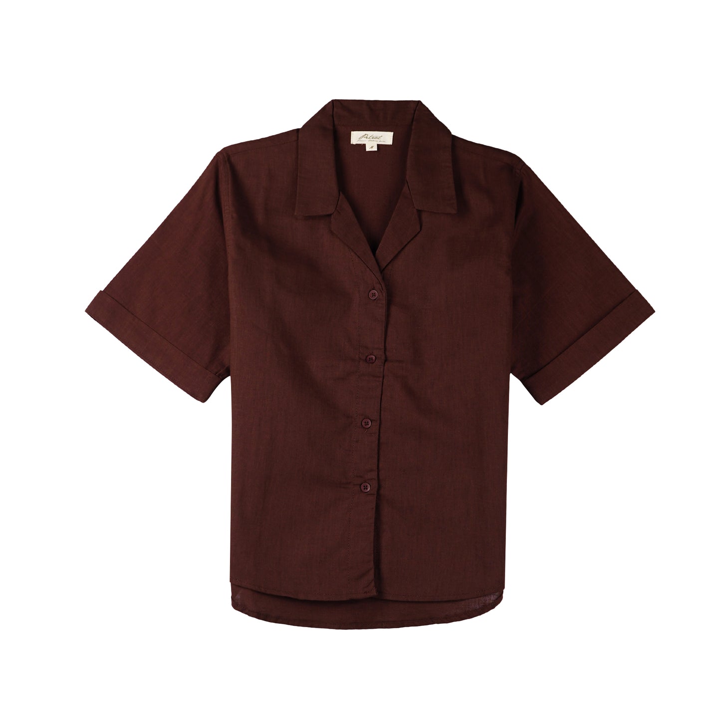 Petrol Ladies Basic Collared Woven Regular Fitting Linen Fabric 158491 (Choco Brown)