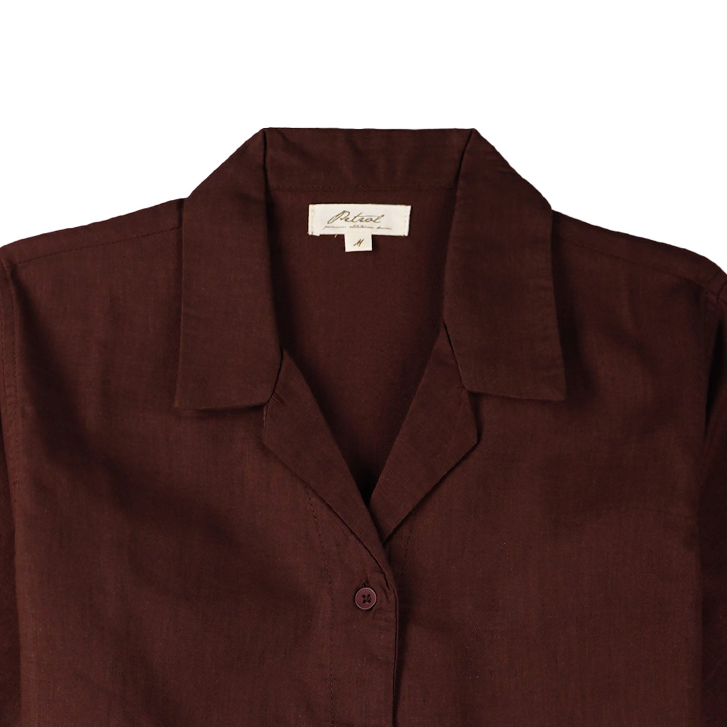 Petrol Ladies Basic Collared Woven Regular Fitting Linen Fabric 158491 (Choco Brown)