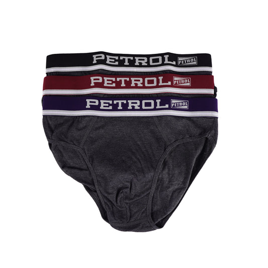 Petrol Men's Basic Accessories Innerwear 3-in-1 Hipster Cotton Brief 107104 (Heather Black)