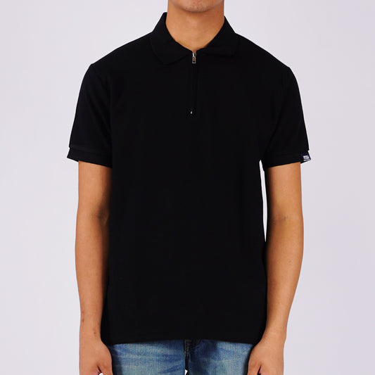 Petrol Basic Collared Slim Fitting Waffle Fabric 159167 (Black)