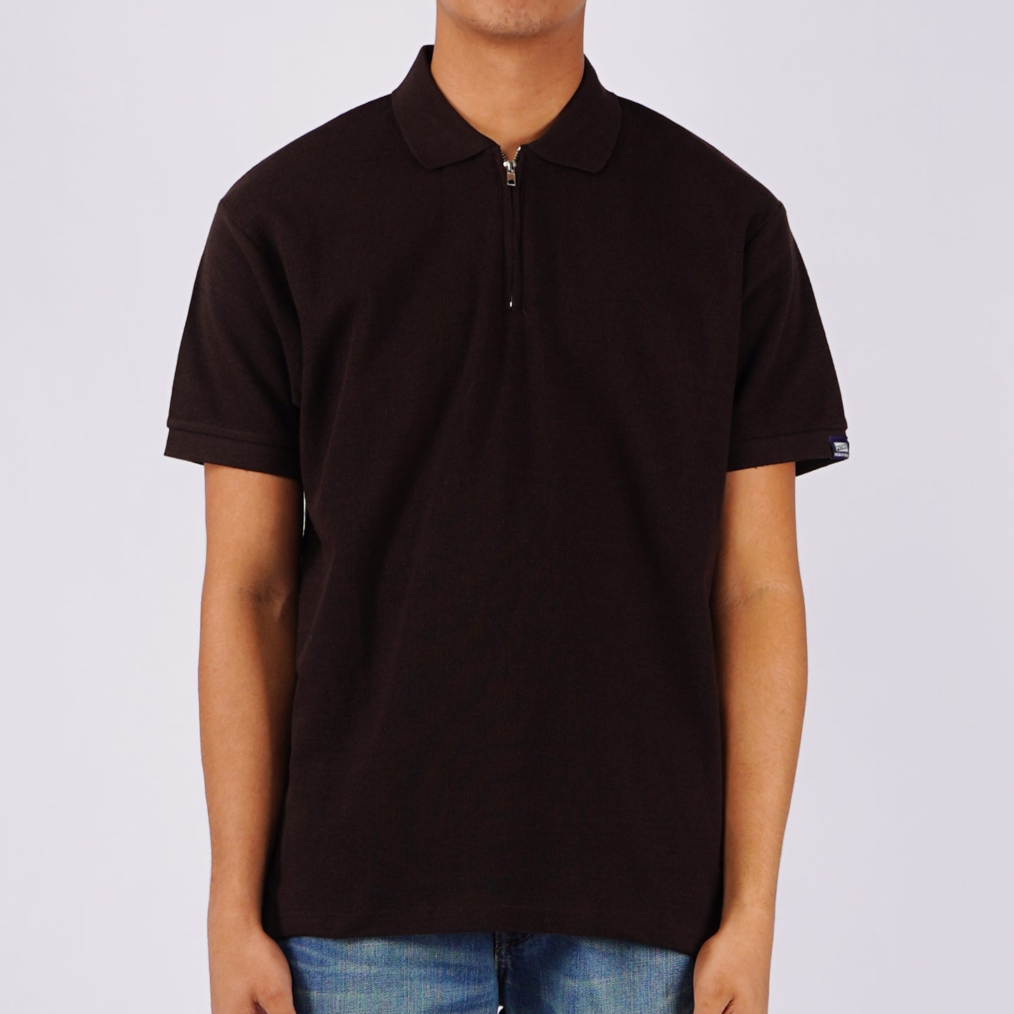 Petrol Basic Collared Slim Fitting Waffle Fabric 159167 (Choco Brown)