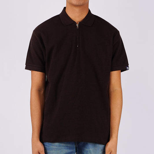 Petrol Basic Collared Slim Fitting Waffle Fabric 159167 (Choco Brown)