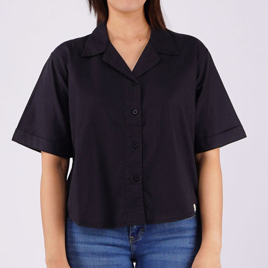 Petrol Ladies Basic Woven Regular Fitting Linen Fabric 161292 (Black)