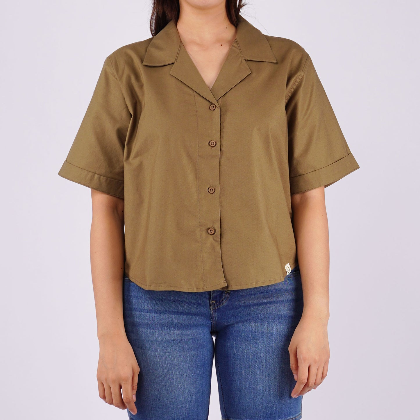 Petrol Ladies Basic Woven Regular Fitting Linen Fabric 161292 (Khaki)