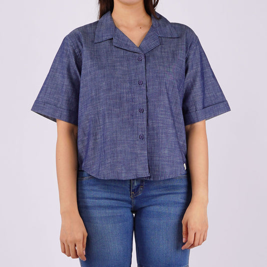 Petrol Ladies Basic Woven Regular Fitting Chambray Fabric 161286 (Navy)