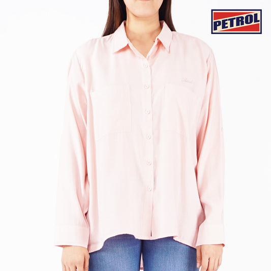 Petrol Ladies Basic Woven Polo Longsleeve Loose Fitting Woven Fabric 139557 (Almond Blossom)