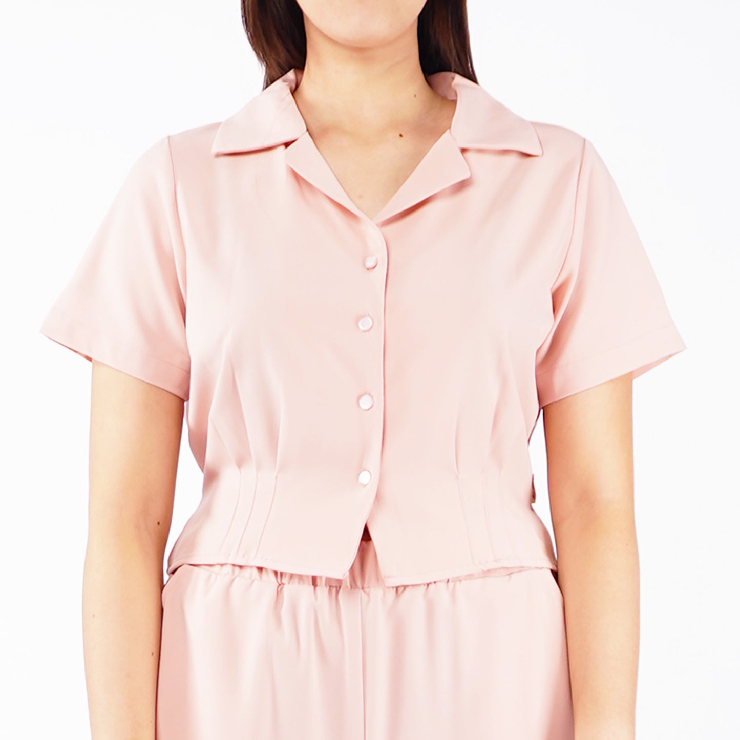 Petrol Ladies Basic Woven Shirt Crop Fitting Woven Fabric 156404 (Dusty Pink)