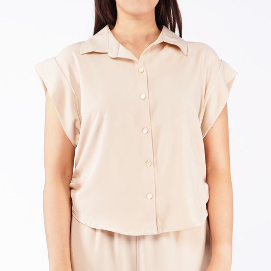 Petrol Ladies Basic Woven Shirt Crop Fitting Woven Fabric 156417 (Khaki)