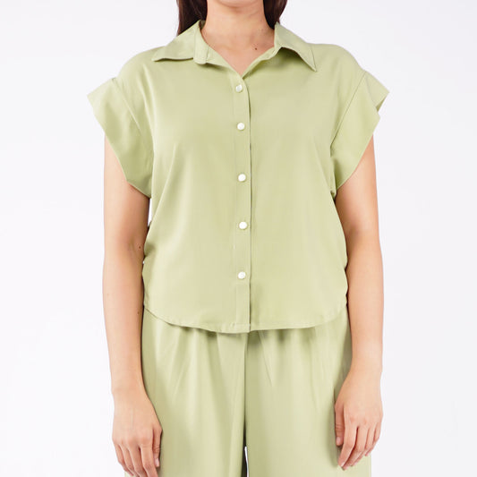 Petrol Ladies Basic Woven Shirt Crop Fitting Woven Fabric 156417 (Sage Green)