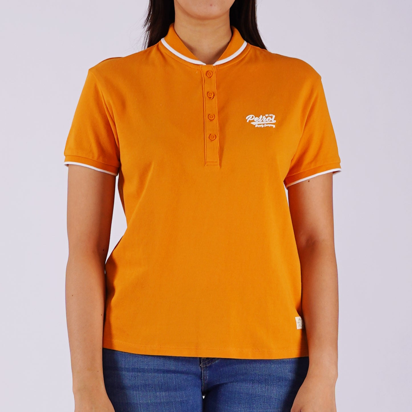 Petrol Ladies Basic Collared Shirt Boxy Fitting Lacoste Fabric 129129 (Canary)