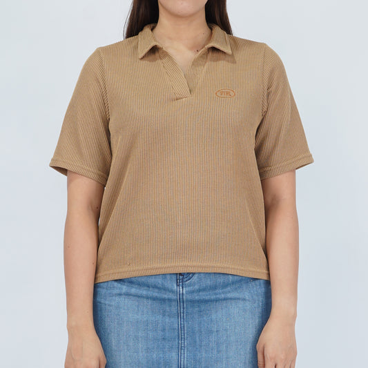 Petrol Ladies Basic Collared Shirt Boxy Fitting 171085 (Brown)
