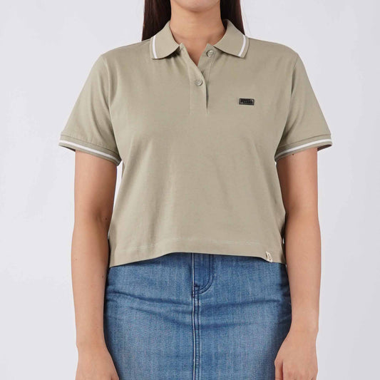 Petrol Ladies Basic Collared Shirt Boxy Crop Fitting 180231-U (Sage)