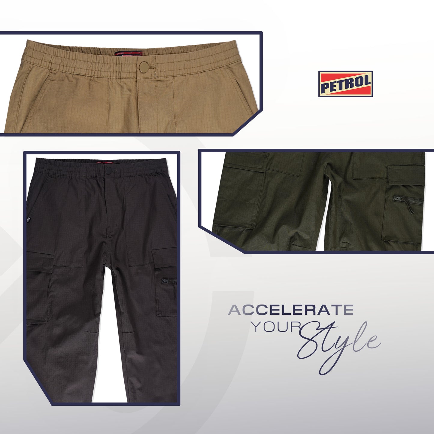 Petrol Men's Basic Non-Denim Cargo Pants Mid-Rise Fitting 190837 (Khaki)