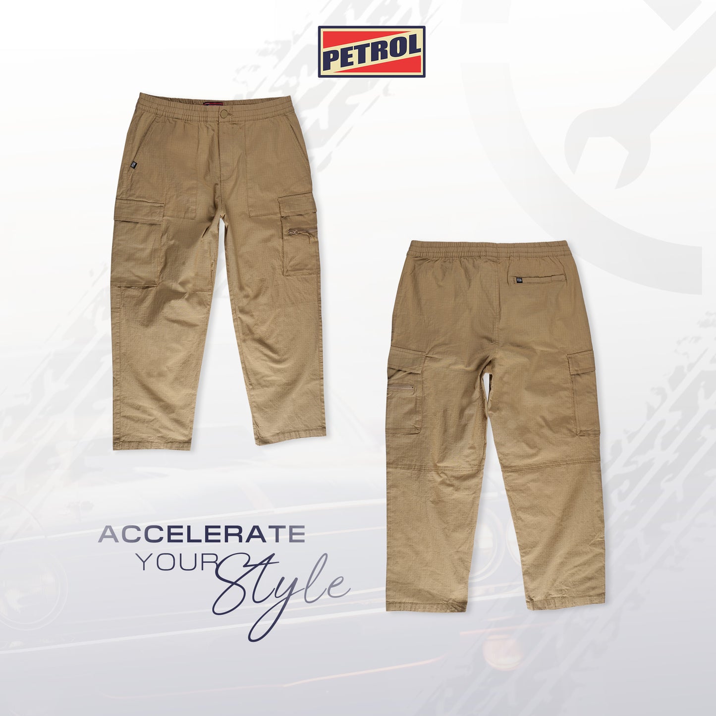 Petrol Men's Basic Non-Denim Cargo Pants Mid-Rise Fitting 190837 (Khaki)