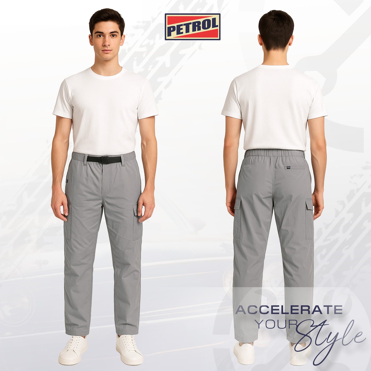 Petrol Men's Basic Non-Denim Cargo Pants Mid-Rise Fitting 192307 (Light Gray)