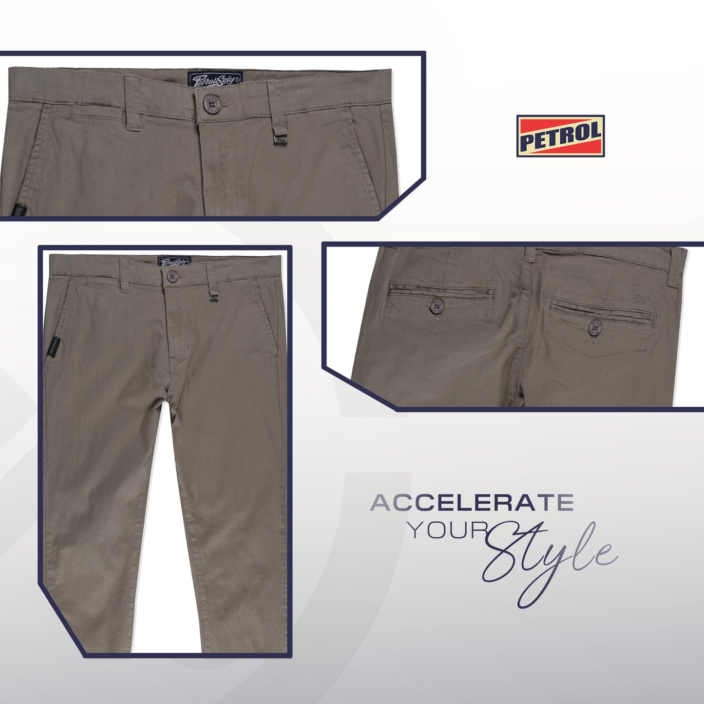 Petrol Men's Basic Non-Denim Chino Pants Mid-Rise Fitting 185149-U (Gray)