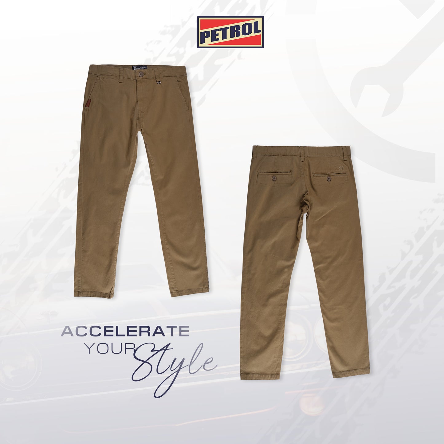 Petrol Men's Basic Non-Denim Chino Pants Mid-Rise Fitting 185159-U (Khaki)