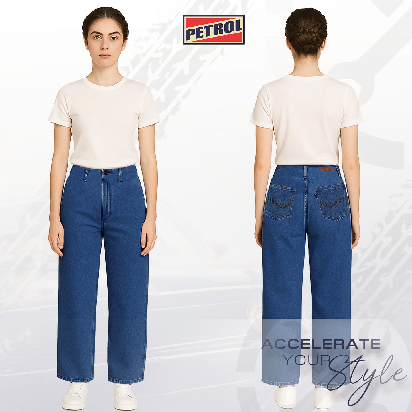 Petrol Ladies Basic Denim Wideleg Pants Mid-Rise 184193 (Light Shade)