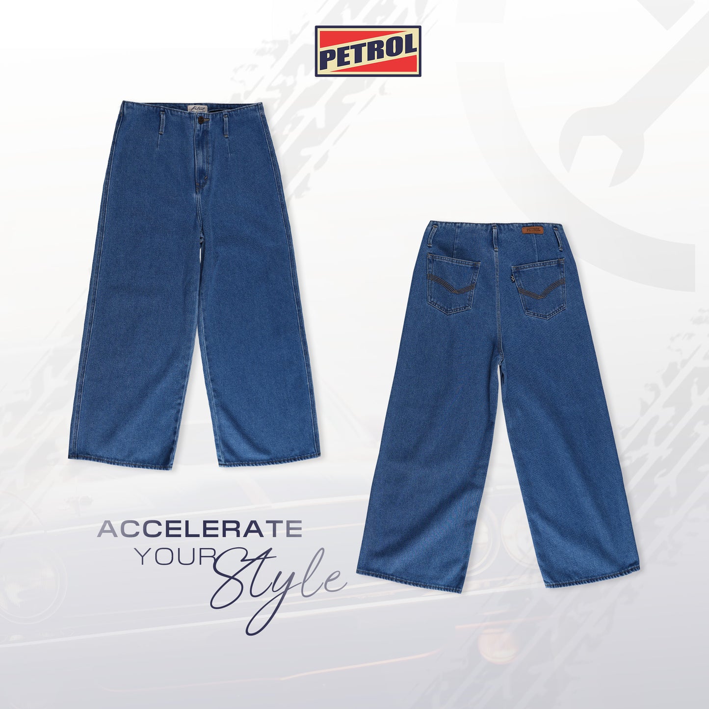 Petrol Ladies Basic Denim Wideleg Pants Mid-Rise 184193 (Light Shade)