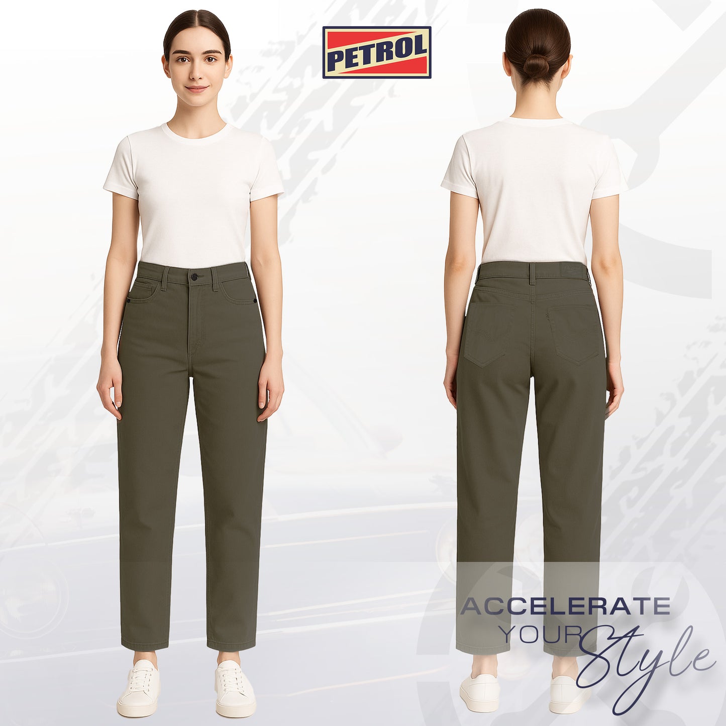 Petrol Ladies Basic Denim Colored Pants Mid-Rise 182756 (Olive)