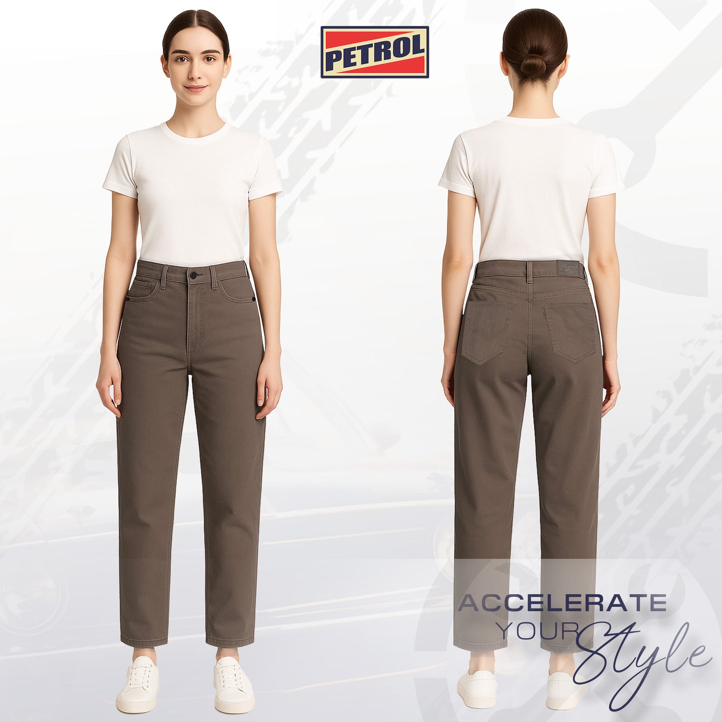 Petrol Ladies Basic Denim Colored Pants Mid-Rise 182742 (Brown)