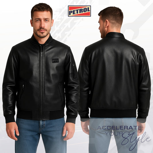 Petrol Men's Basic Leather Jacket Regular Fitting 178276 (Black)