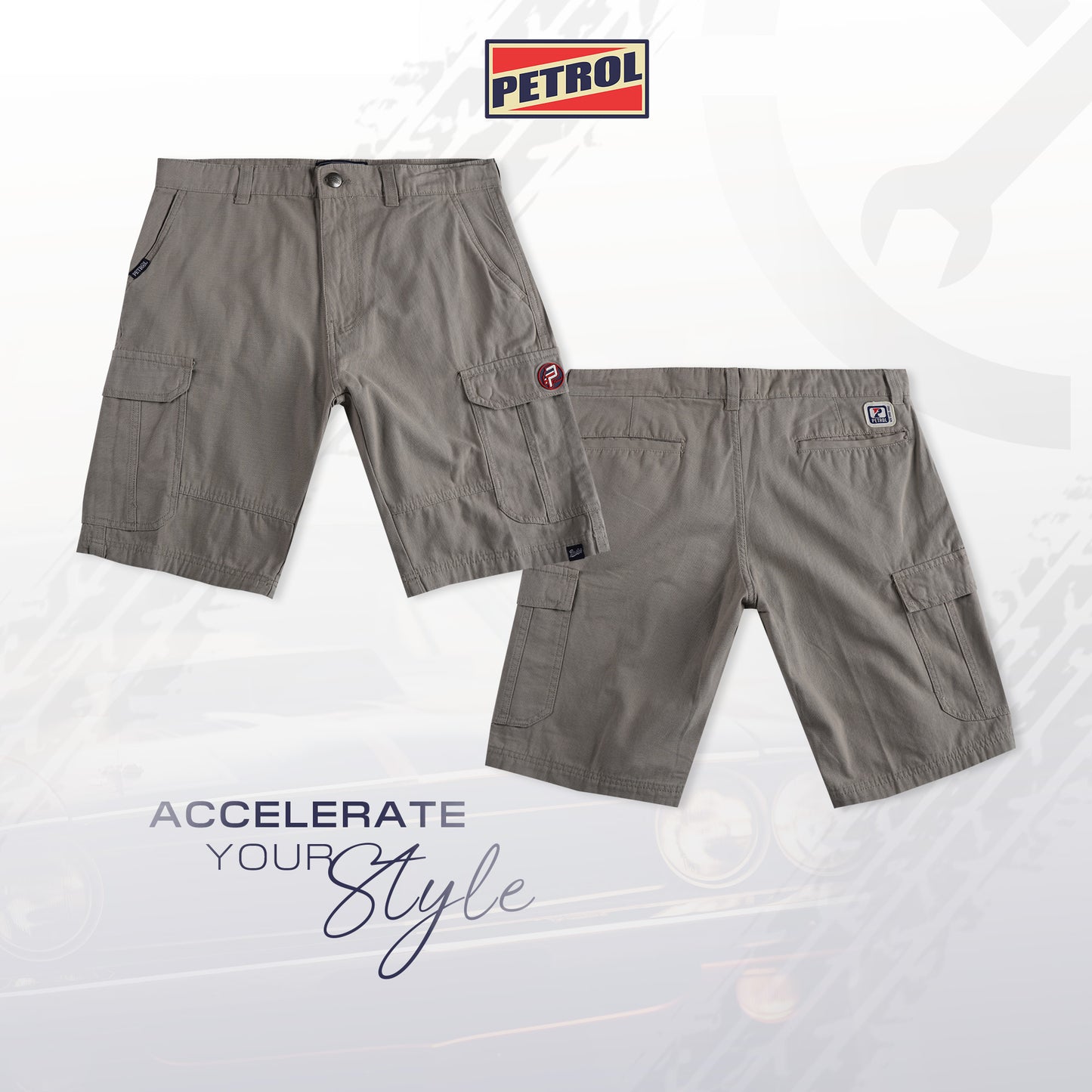 Petrol Men's Basic Non-Denim Cargo Short Mid-Rise Fitting 185358-U (Gray)