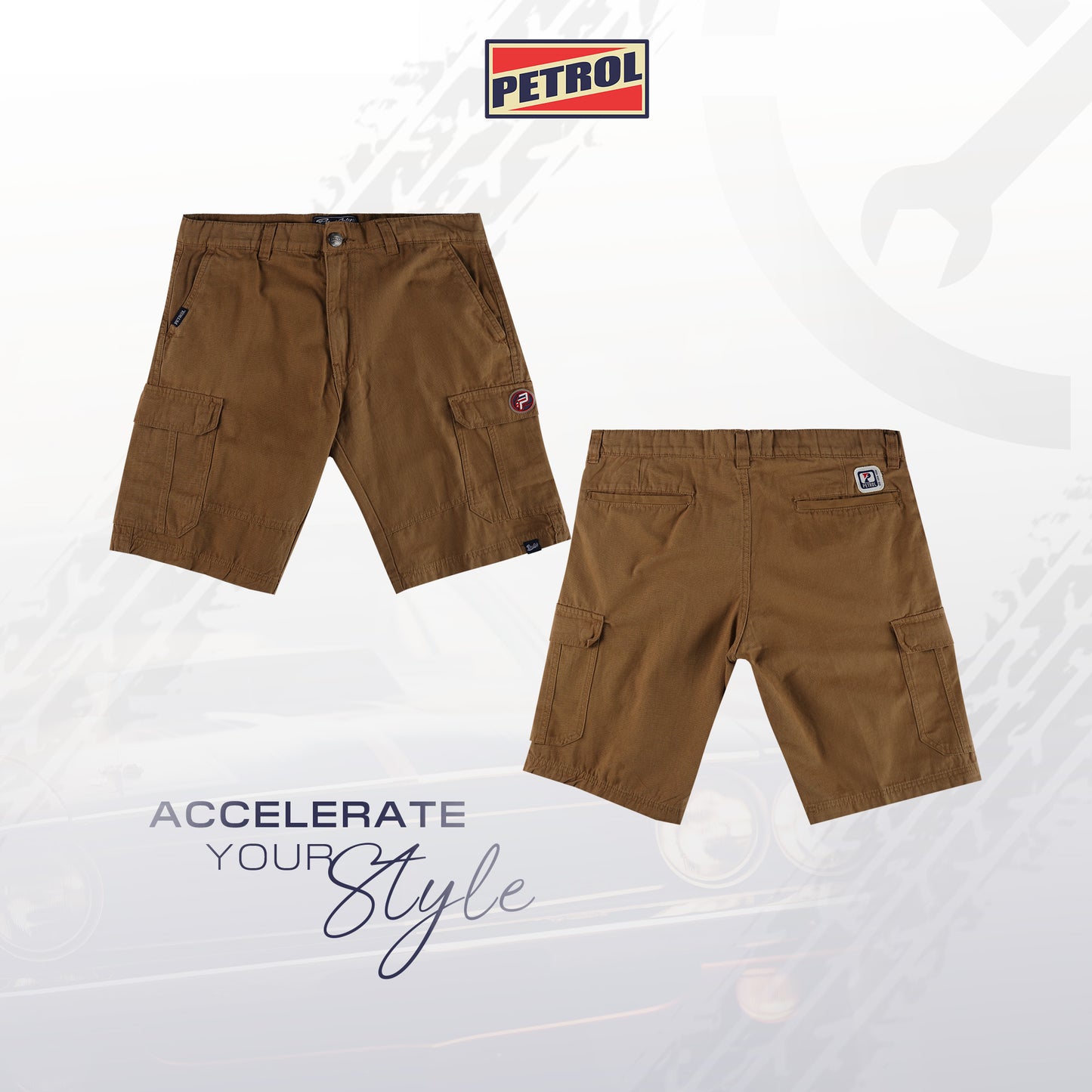 Petrol Men's Basic Non-Denim Cargo Short Mid-Rise Fitting 185335-U (Brown)