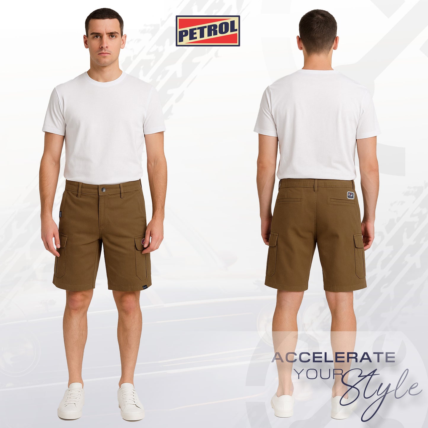 Petrol Men's Basic Non-Denim Cargo Short Mid-Rise Fitting 185335-U (Brown)
