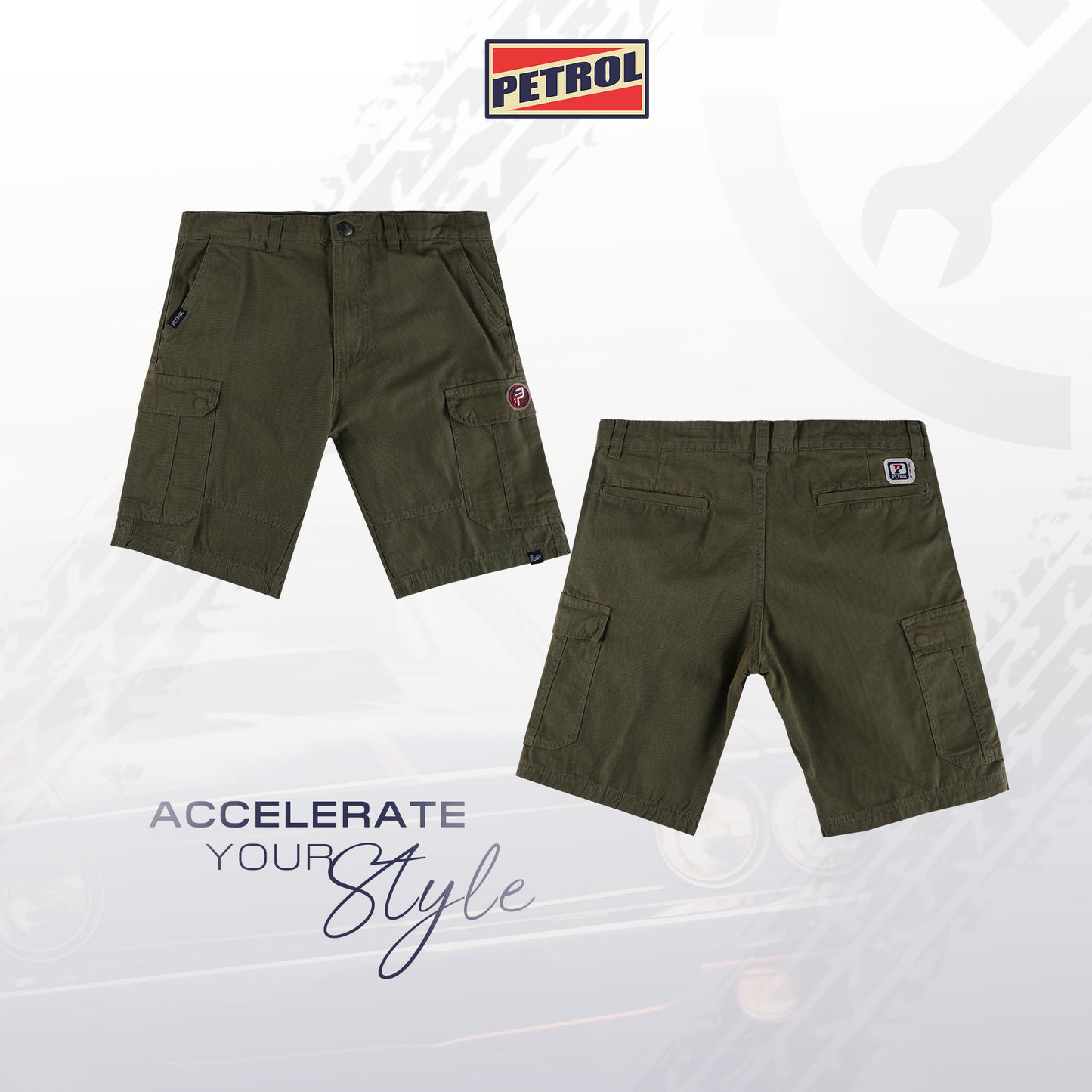 Petrol Men's Basic Non-Denim Cargo Short Mid-Rise Fitting 185346-U (Olive)