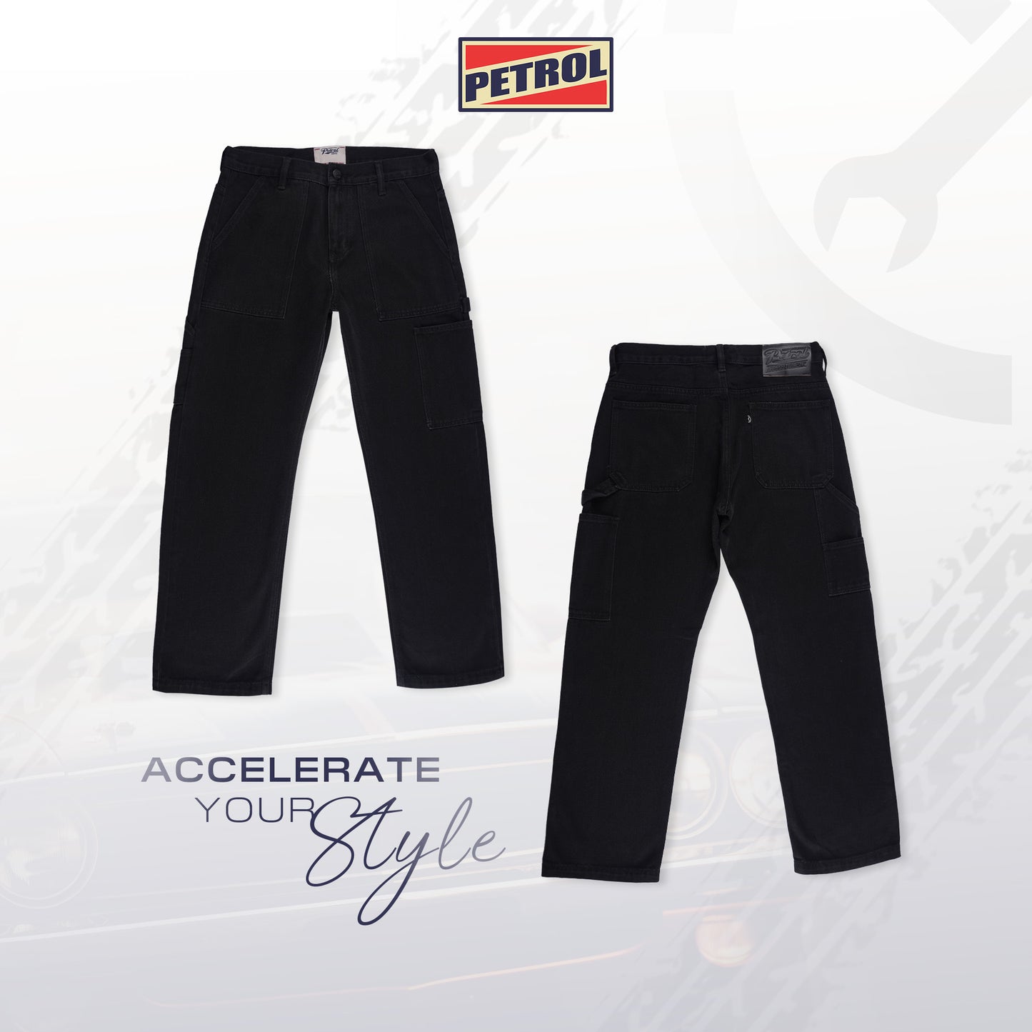 Petrol Men's Basic Denim Carpenter Pants Mid-Rise Fitting 189376 (Black)