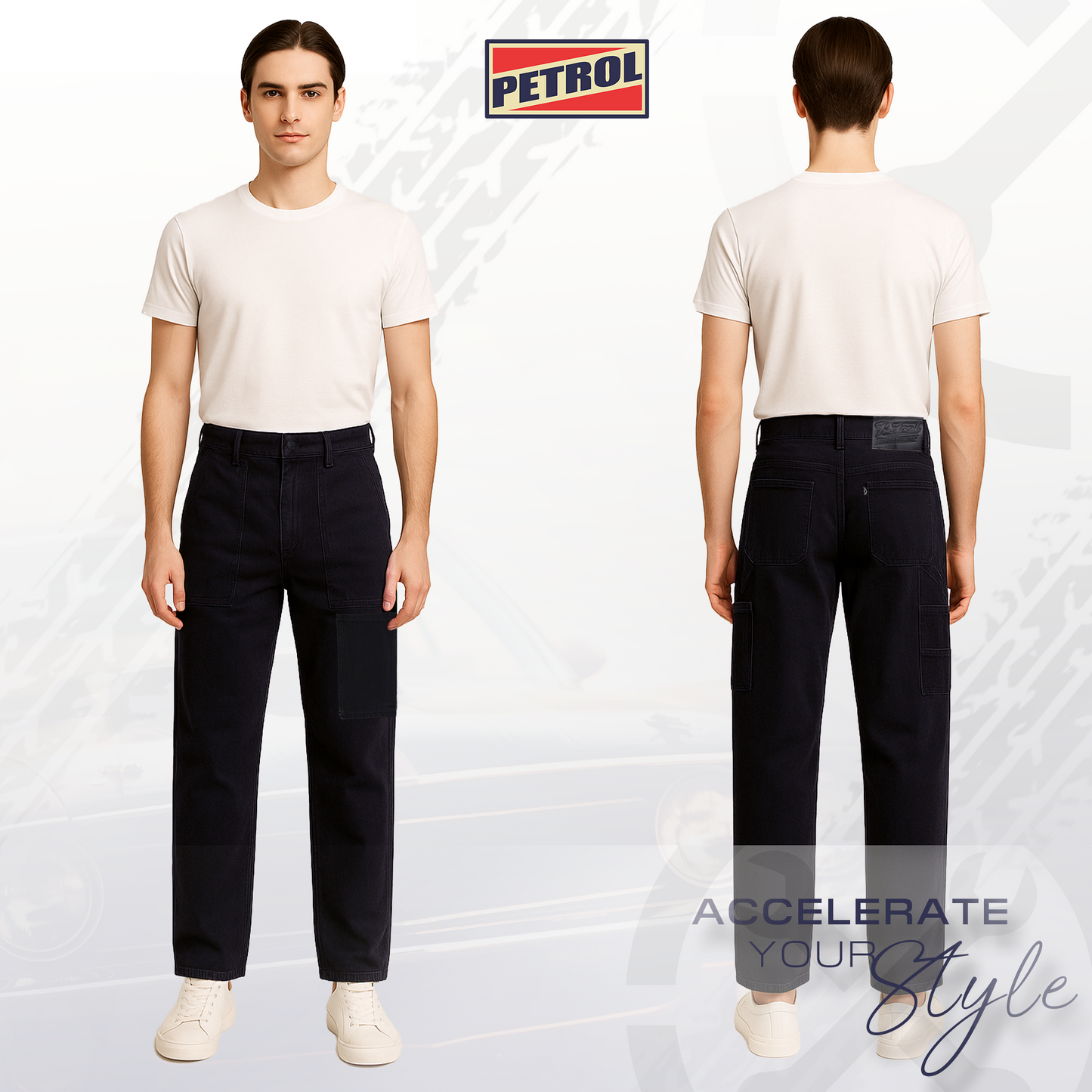 Petrol Men's Basic Denim Carpenter Pants Mid-Rise Fitting 189376 (Black)