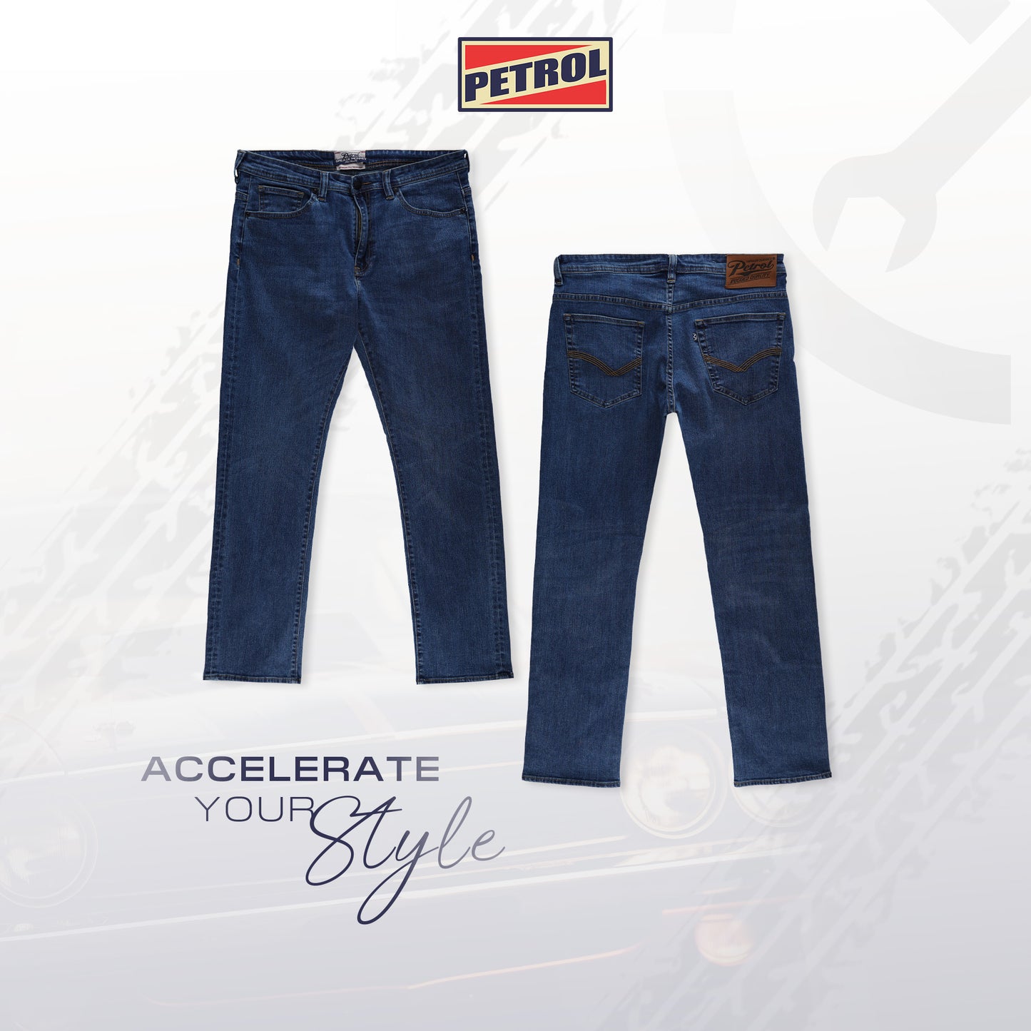 Petrol Men's Basic Denim Pants Slim Straight Mid-Rise Fitting 184593 (Medium Shade)