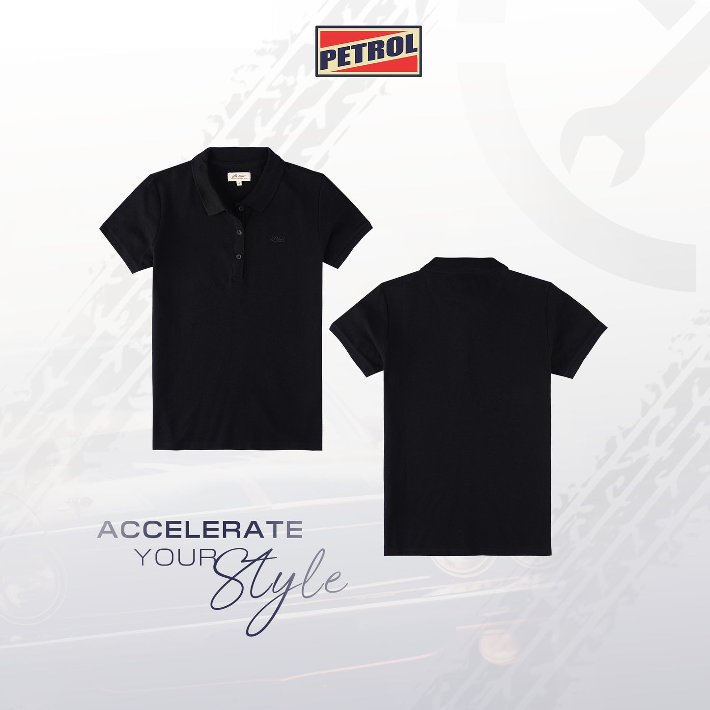 Petrol Ladies Basic Collared Regular Fitting 177899-U (Black)