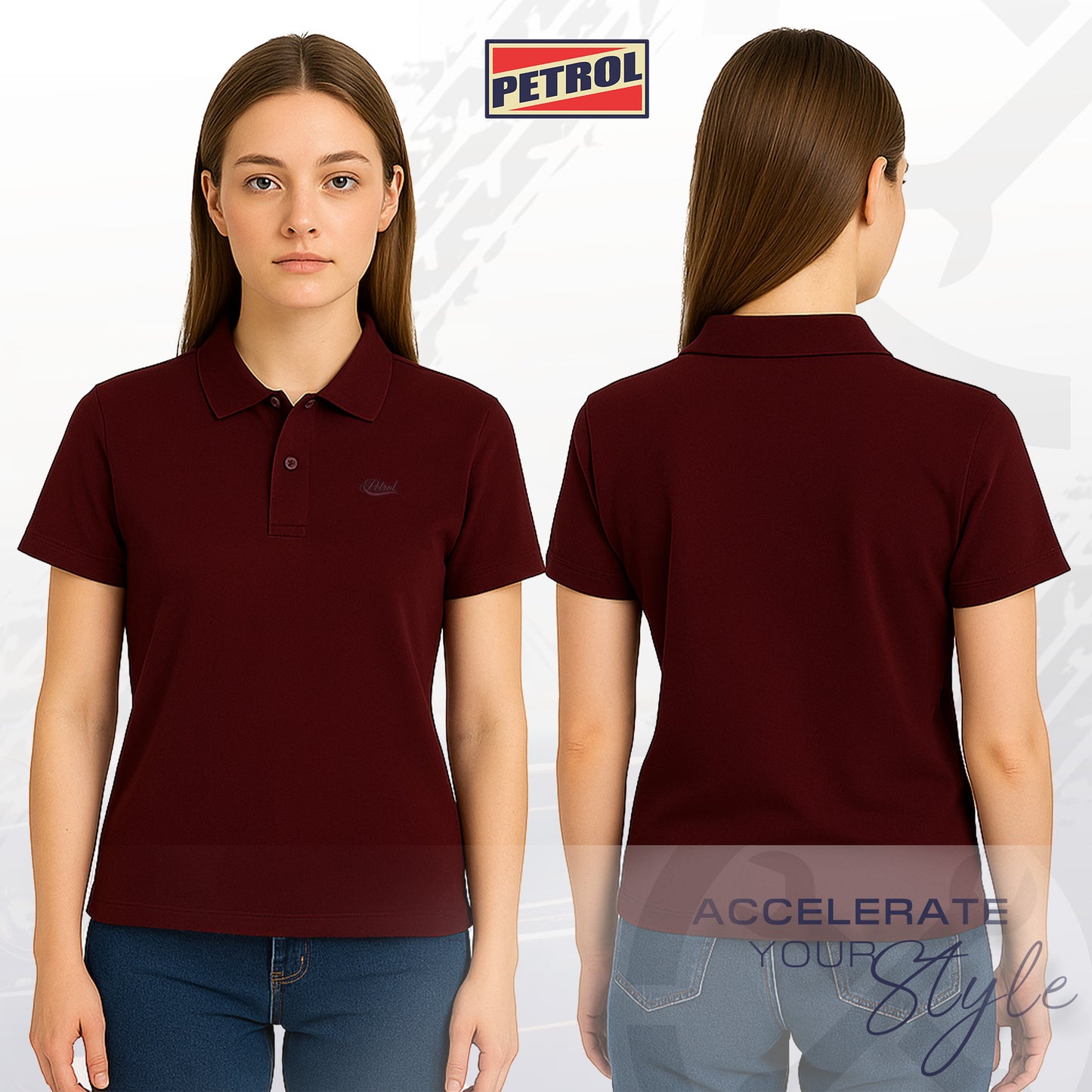 Petrol Ladies Basic Collared Regular Fitting 177853-U (Burgundy)