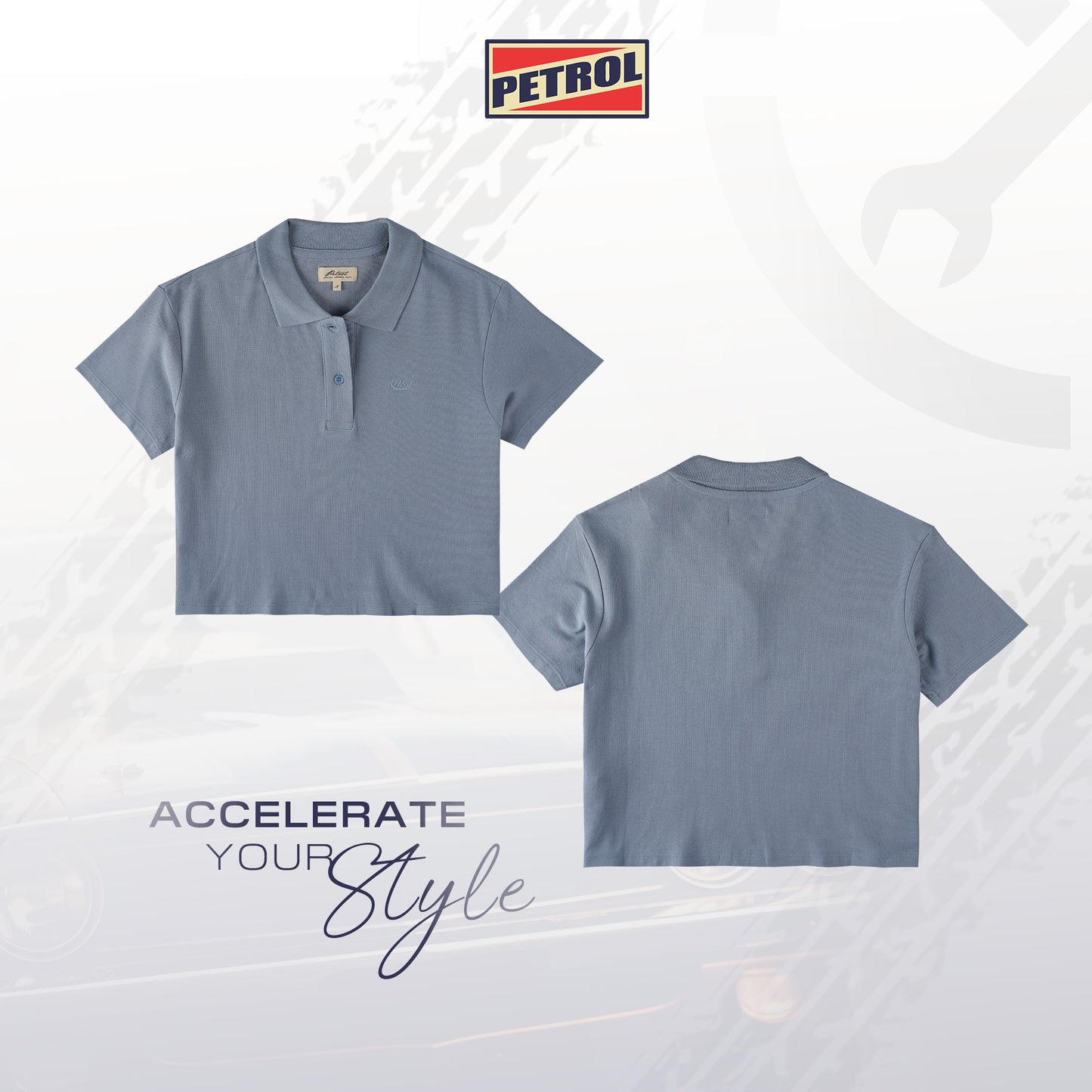 Petrol Ladies Basic Collared Regular Fitting 177853-U (Smoke Blue)