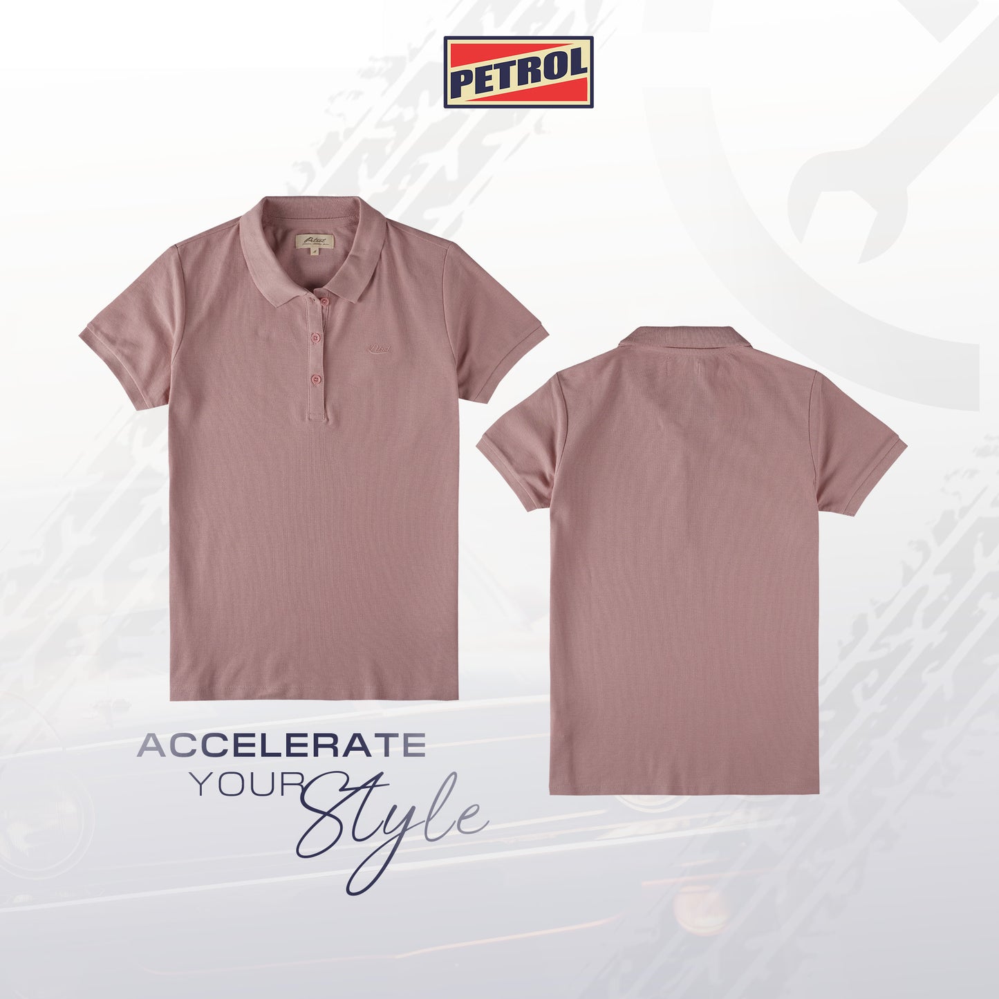 Petrol Ladies Basic Collared Regular Fitting 177870-U (Dusty Pink)